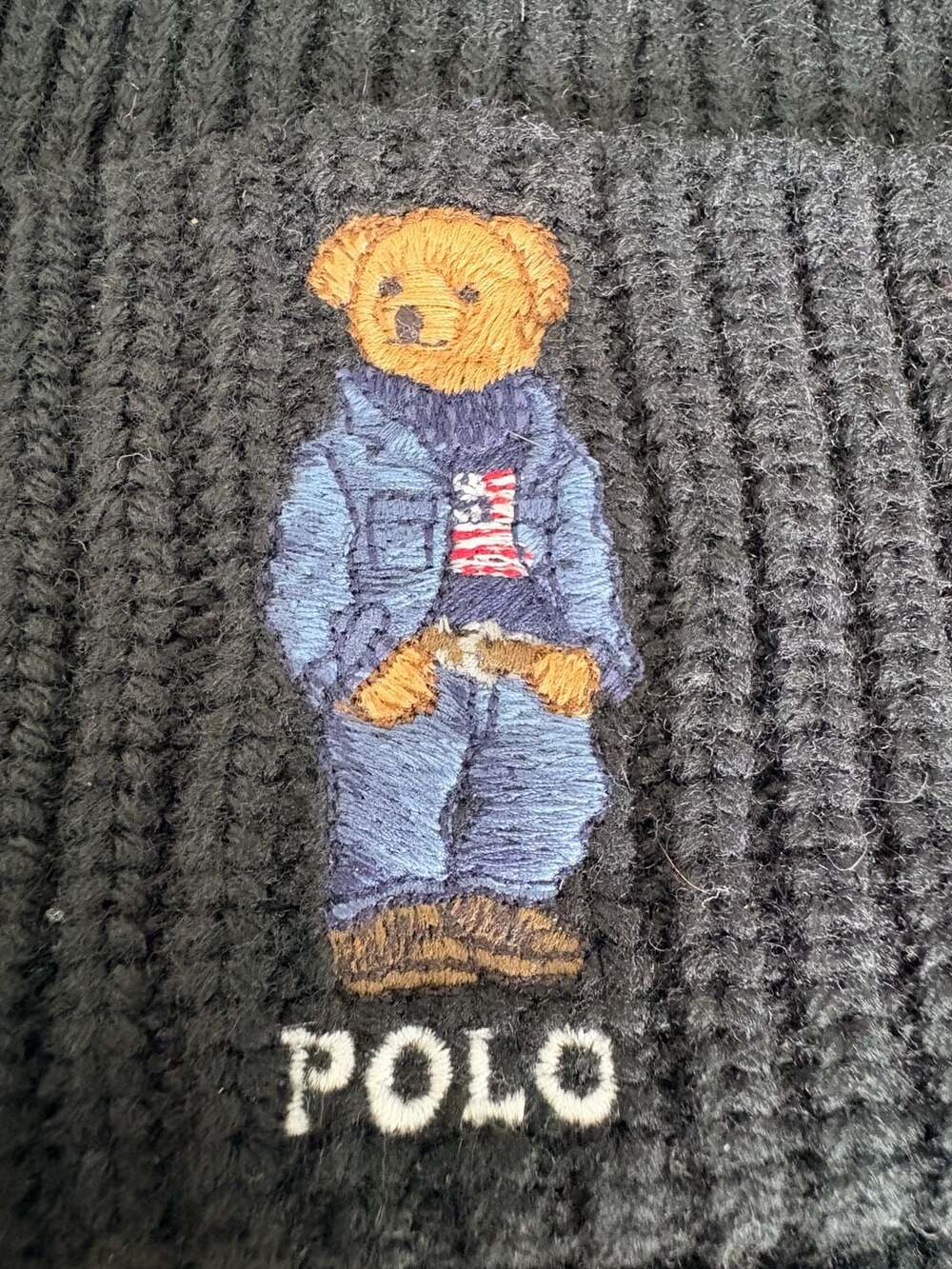 Polo Ralph Lauren Flag Bear Navy Rib-Knit Beanie - Picture 3 of 4